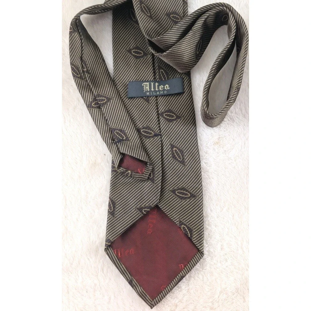 Altea Milano Silk Tie Made‎ in Italy Geometric Pattern Gold Navy Men's Necktie